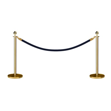 MONTOUR LINE Stanchion Post and Rope Kit Pol.Brass, 2 Ball Top1 Dark Blue Rope C-Kit-2-PB-BA-1-PVR-DB-PB